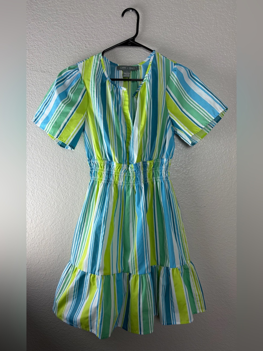 Lark + Grey Striped Summer Top in Aqua, Lime & White Dress (S)